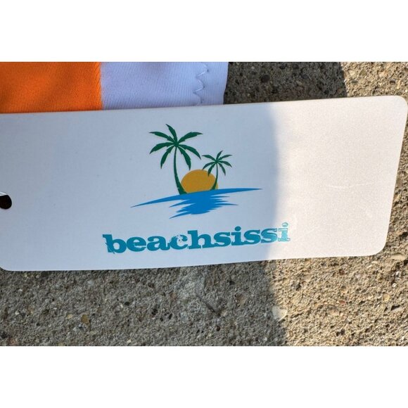 Two-Piece Tankini Swimsuit With Green White & Orange Colorblock Design By Beachs - Picture 3 of 5